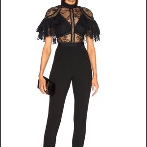 Self Portrait Fine Lace Paneled Jumpsuit